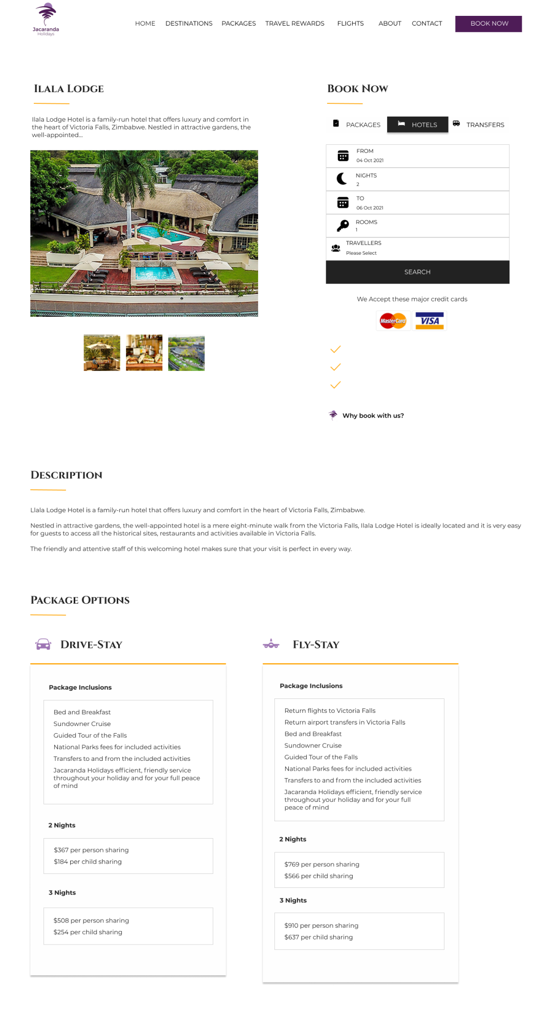 Jacaranda Holidays Booking Page